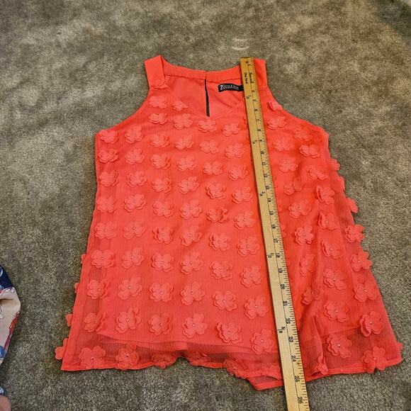 7th Avenue Size Extra Small XS Tank Top Blouse 3D Flowers Coral Color Pink - Picture 9 of 9
